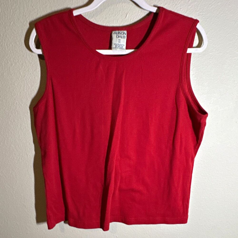 Allison Daley Women’s Red Knit Tank Top 1X Plus Crew Neck Stretch Solid
